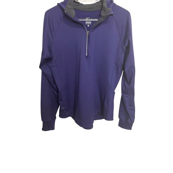 Nike Dri-Fit Blue Hooded Pullover Quarter Zip Size Large - Picture 1 of 13